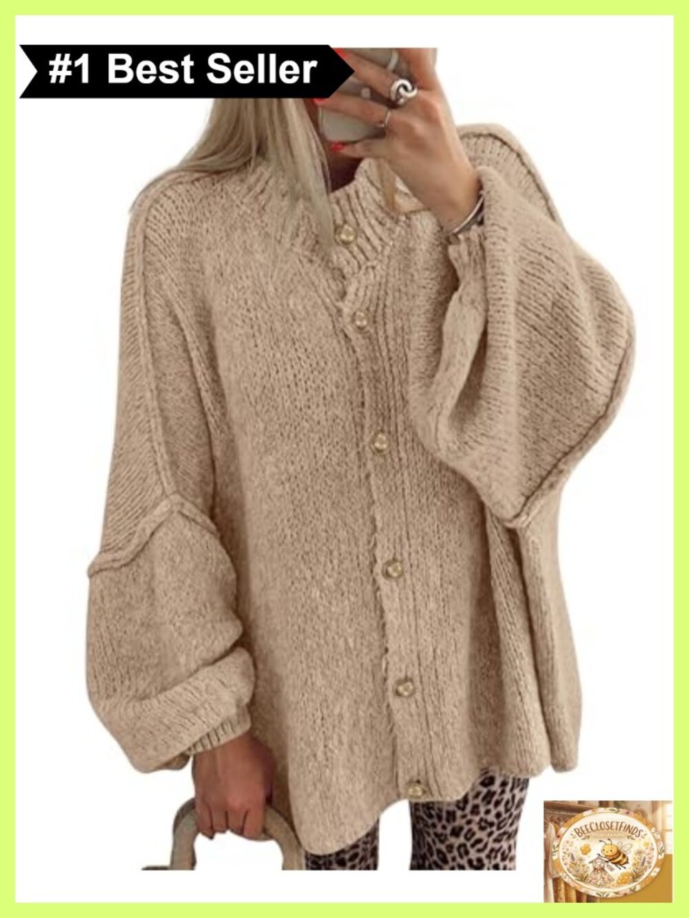Womens Oversized Open Front Cardigan Button Down Knit Long Sleeve Sweater